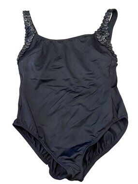 MAGIC SUIT Vintage Black One Piece Swim Suit Button Trim Union Made Women Sz 12